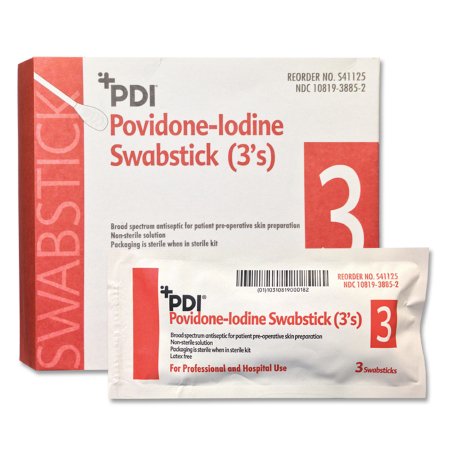 Swabsticks PVP Prep 3's Impregnated Swabstick PDI® 10% Strength Povidone-Iodine Individual Packet NonSterile (25/BX 10BX/CS) by PDI - Professional Disposables  ID S41125